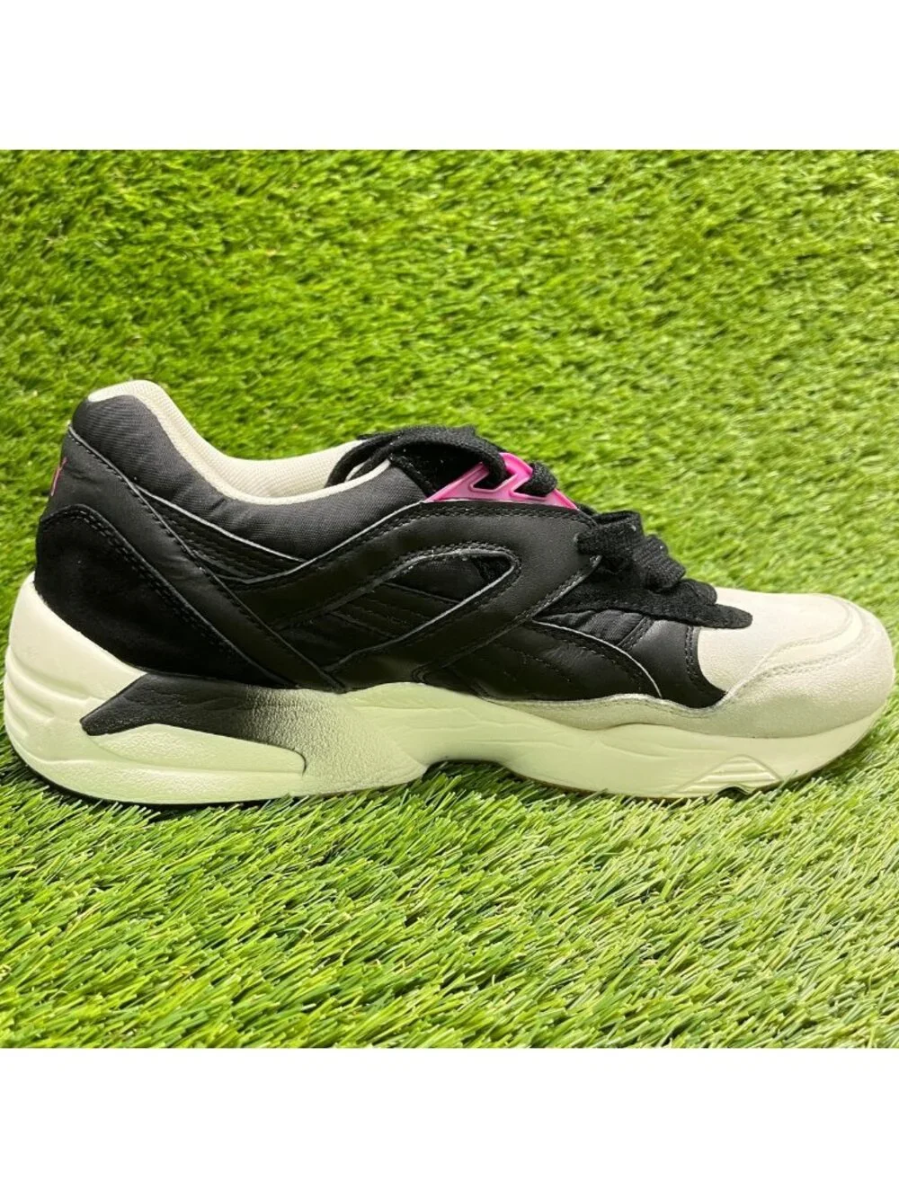 Puma R698 Blocks and Stripes Womens Size 10 Black Beige Running Shoes Sneakers